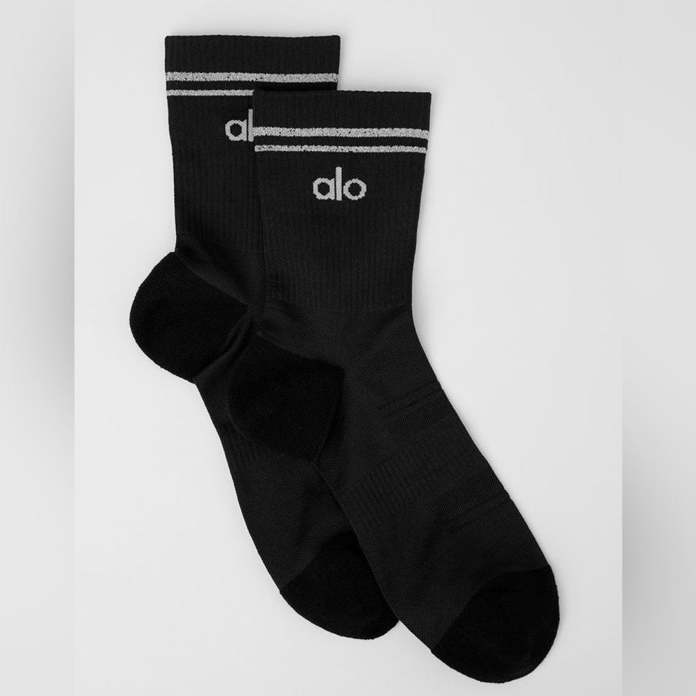 NWTS ALO Unisex Half-Crew Performance Sock - Black Size Small